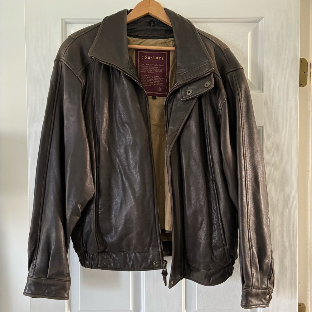 Brown Leather Bomber Jacket. Men’s Size L